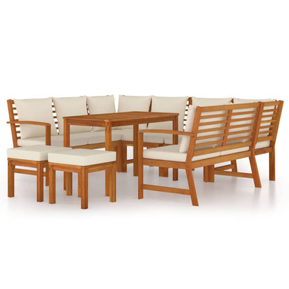 Ensemble à manger de jardin coussins 9 pcs Bois acacia