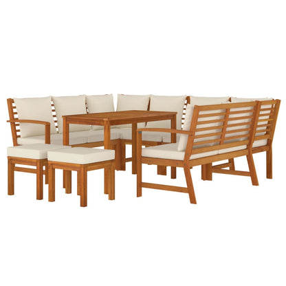 Ensemble à manger de jardin coussins 9 pcs Bois acacia