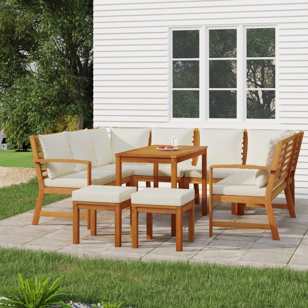 Ensemble à manger de jardin coussins 9 pcs Bois acacia