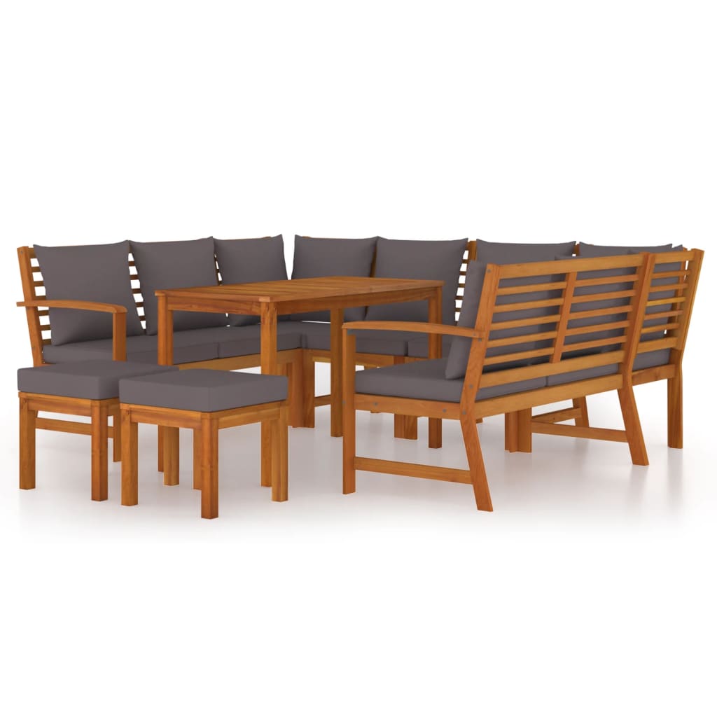 Ensemble à manger de jardin coussins 9 pcs Bois acacia