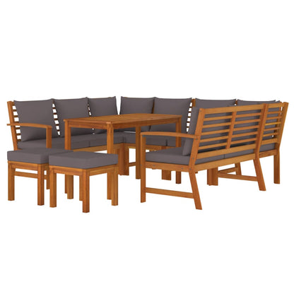 Ensemble à manger de jardin coussins 9 pcs Bois acacia