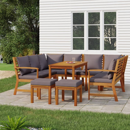 Ensemble à manger de jardin coussins 9 pcs Bois acacia