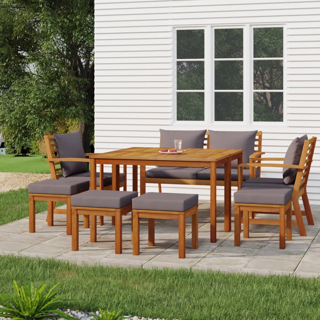 Ensemble à manger de jardin coussins 9 pcs Bois acacia