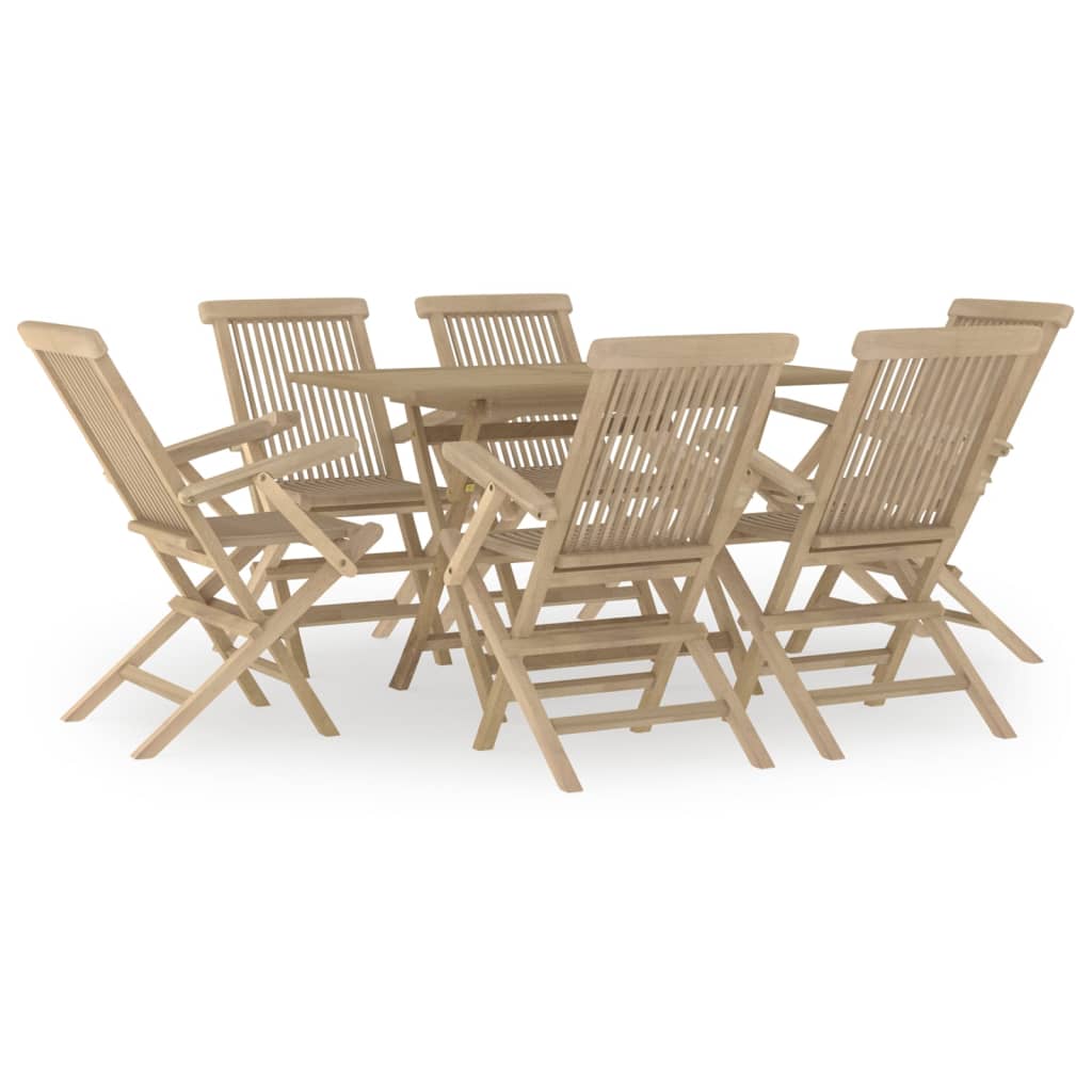 Salon de jardin 7 pcs gris bois de teck solide