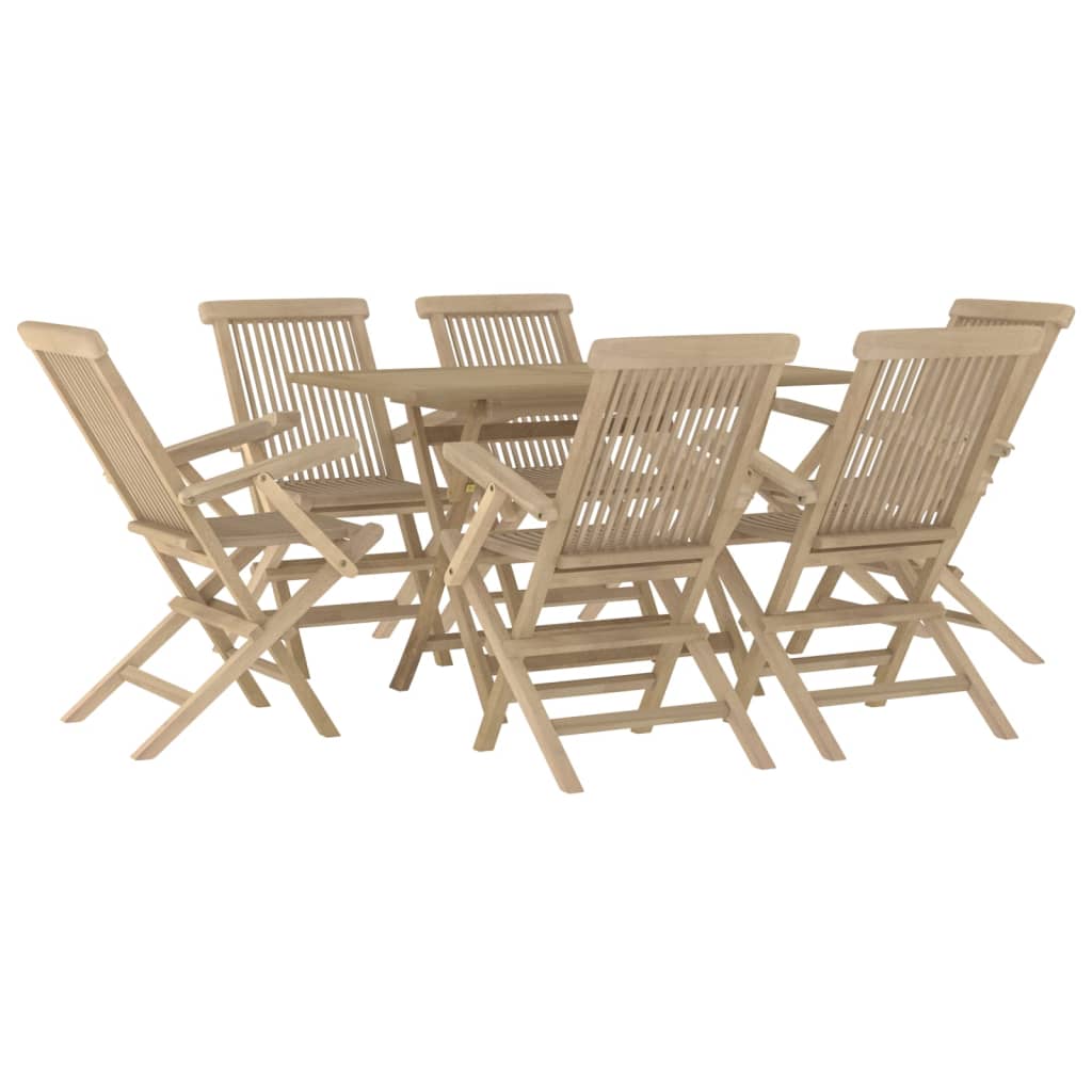 Salon de jardin 7 pcs gris bois de teck solide