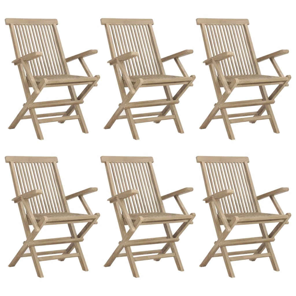 Salon de jardin 7 pcs gris bois de teck solide