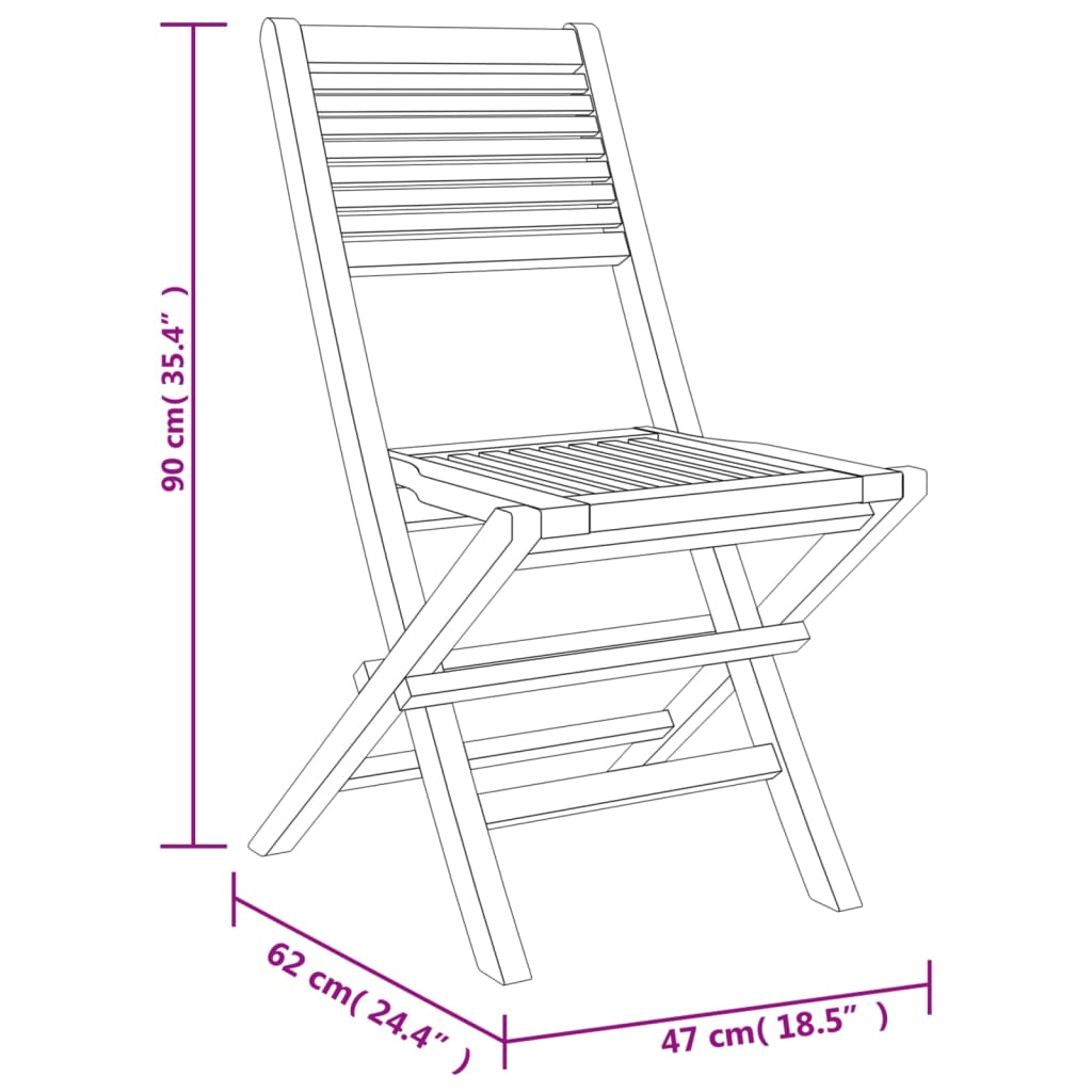 Chaises de jardin pliantes lot de 6 47x62x90cm bois massif teck