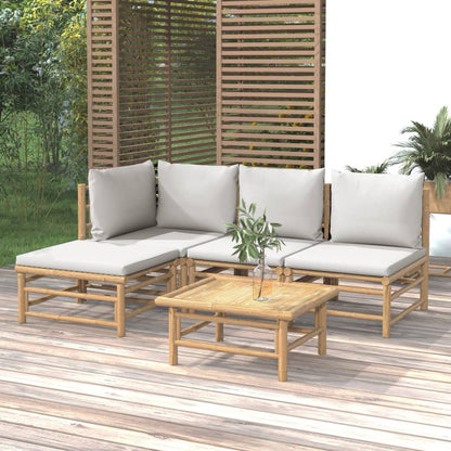 Salon de jardin 5 pcs avec coussins gris clair bambou