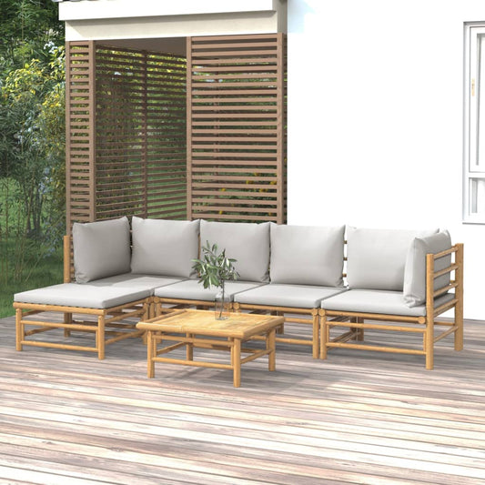 Salon de jardin 6 pcs avec coussins gris clair bambou