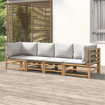 Salon de jardin 4 pcs avec coussins gris clair bambou