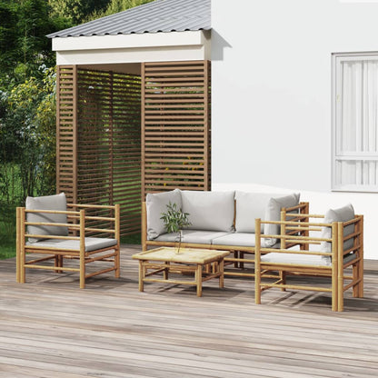 Salon de jardin 5 pcs avec coussins gris clair bambou