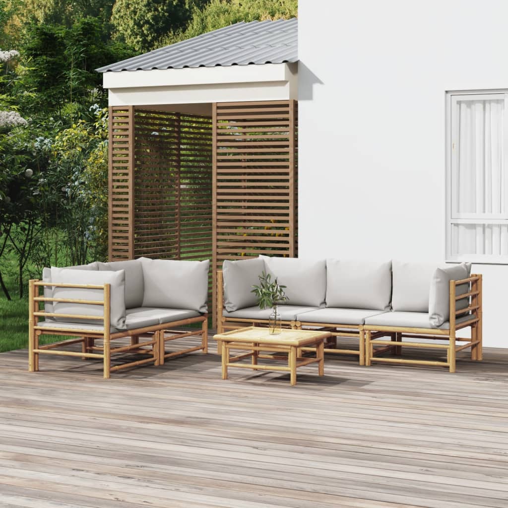 Salon de jardin 6 pcs avec coussins gris clair bambou