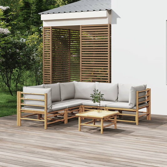 Salon de jardin 6 pcs avec coussins gris clair bambou