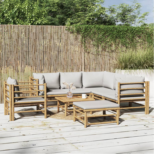 Salon de jardin 8 pcs avec coussins gris clair bambou