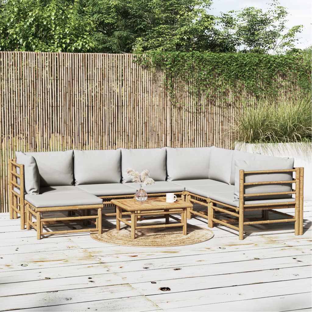 Salon de jardin 8 pcs avec coussins gris clair bambou