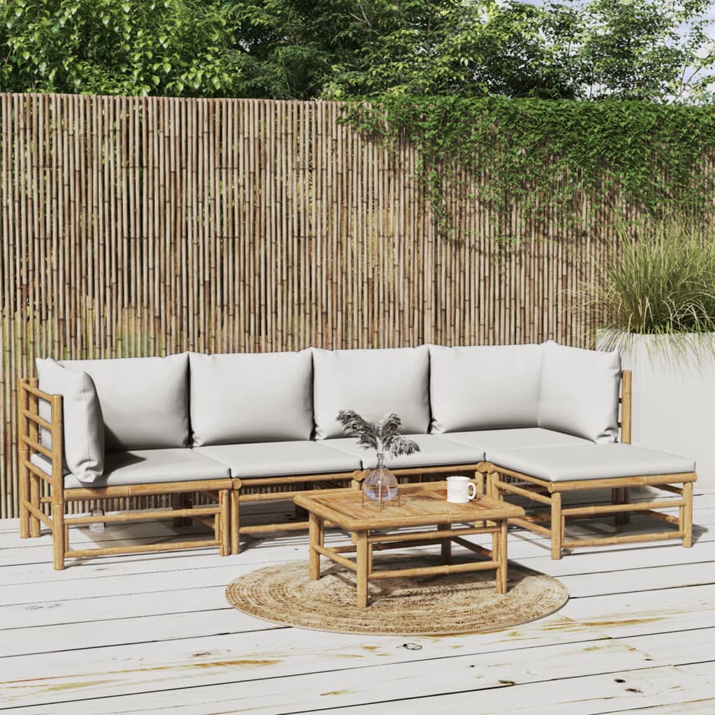 Salon de jardin 6 pcs avec coussins gris clair bambou