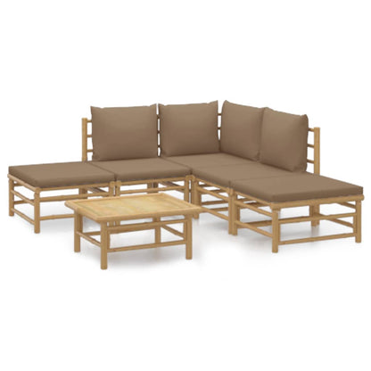 Salon de jardin 6 pcs avec coussins taupe bambou