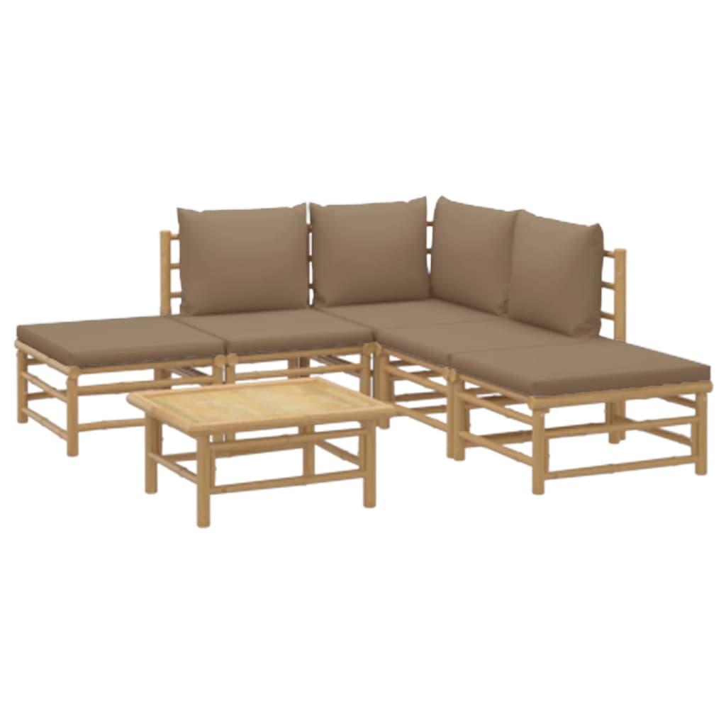 Salon de jardin 6 pcs avec coussins taupe bambou