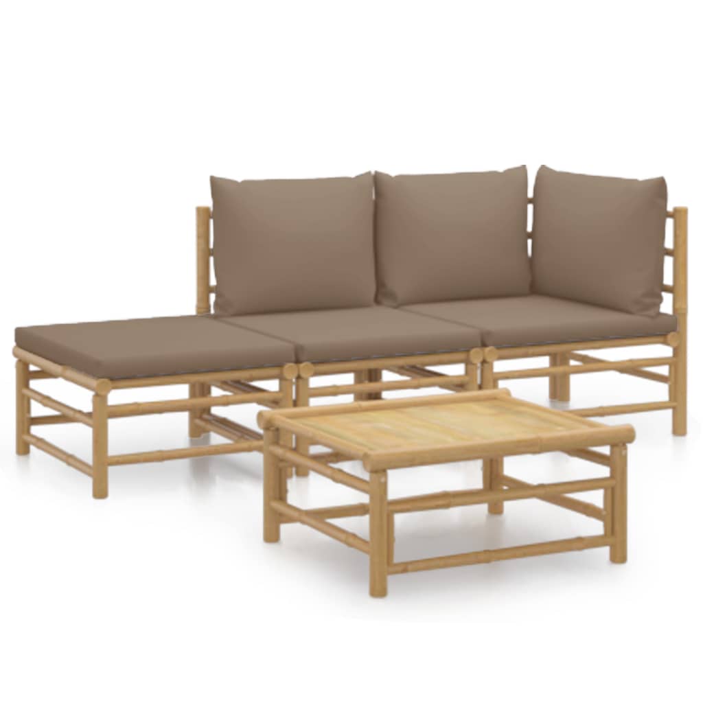 Salon de jardin 4 pcs avec coussins taupe bambou