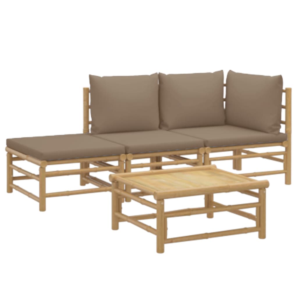 Salon de jardin 4 pcs avec coussins taupe bambou