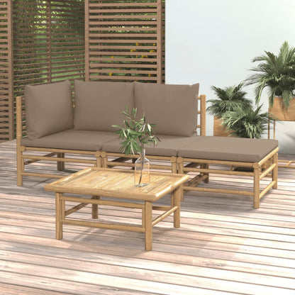 Salon de jardin 4 pcs avec coussins taupe bambou