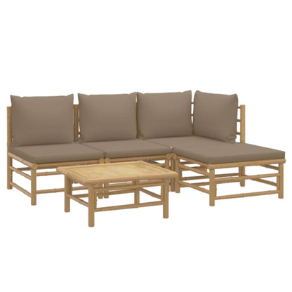 Salon de jardin 5 pcs avec coussins taupe bambou