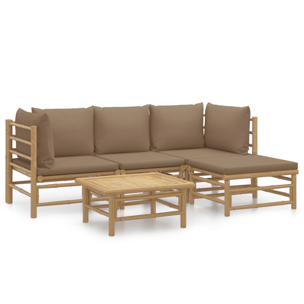 Salon de jardin 5 pcs avec coussins taupe bambou