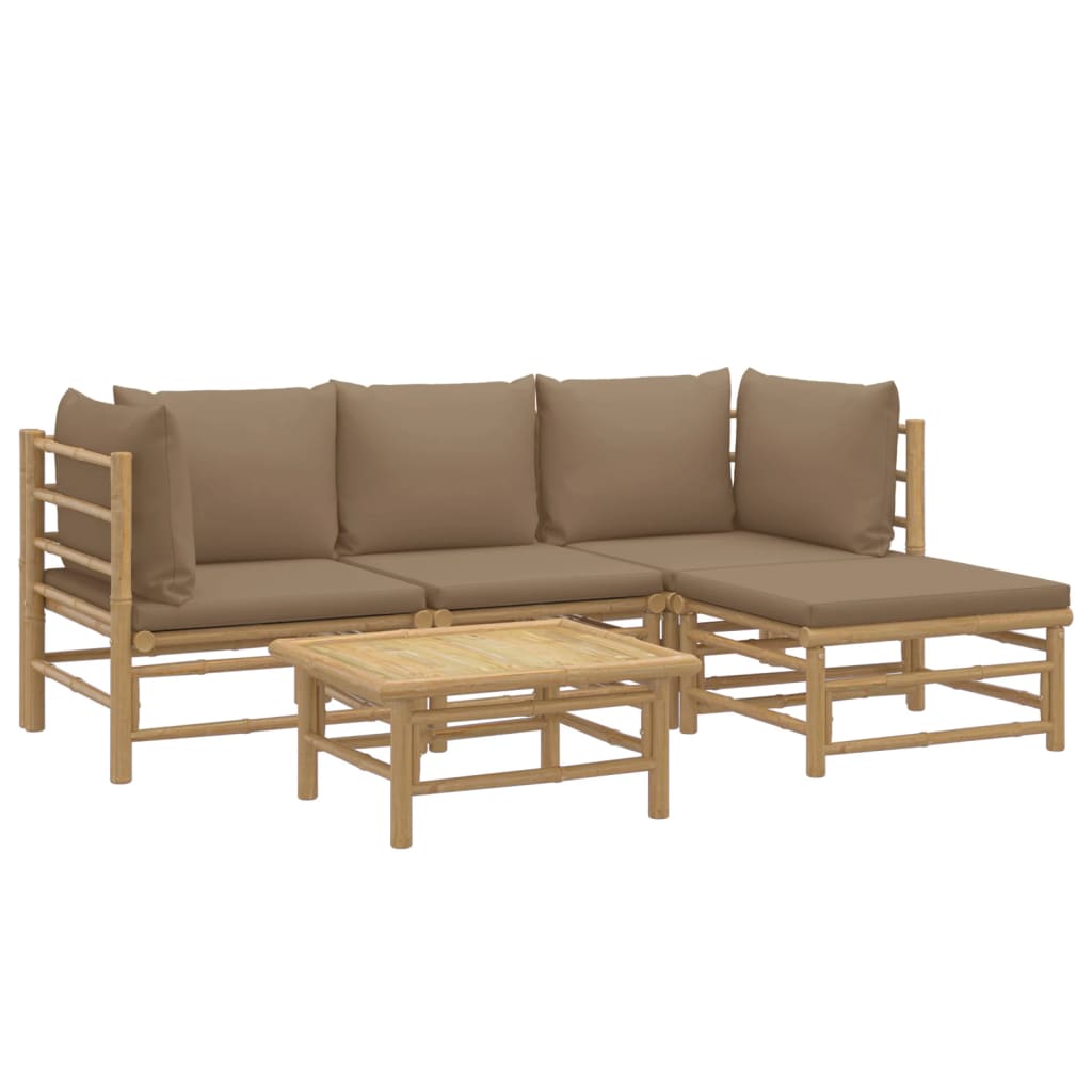 Salon de jardin 5 pcs avec coussins taupe bambou