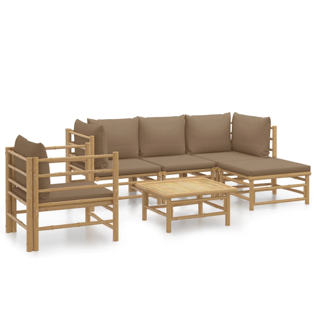 Salon de jardin 6 pcs avec coussins taupe bambou