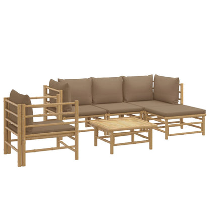 Salon de jardin 6 pcs avec coussins taupe bambou