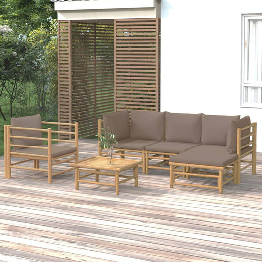 Salon de jardin 6 pcs avec coussins taupe bambou