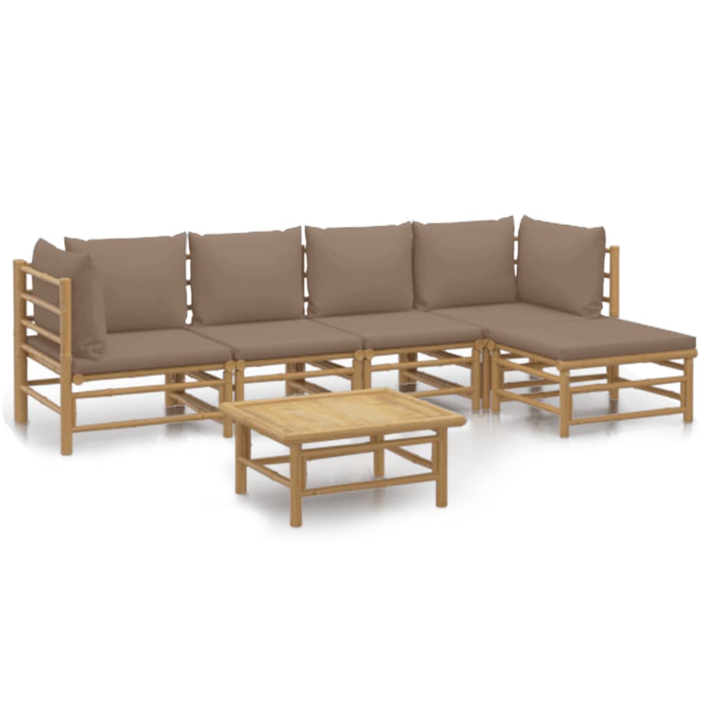 Salon de jardin 6 pcs avec coussins taupe bambou