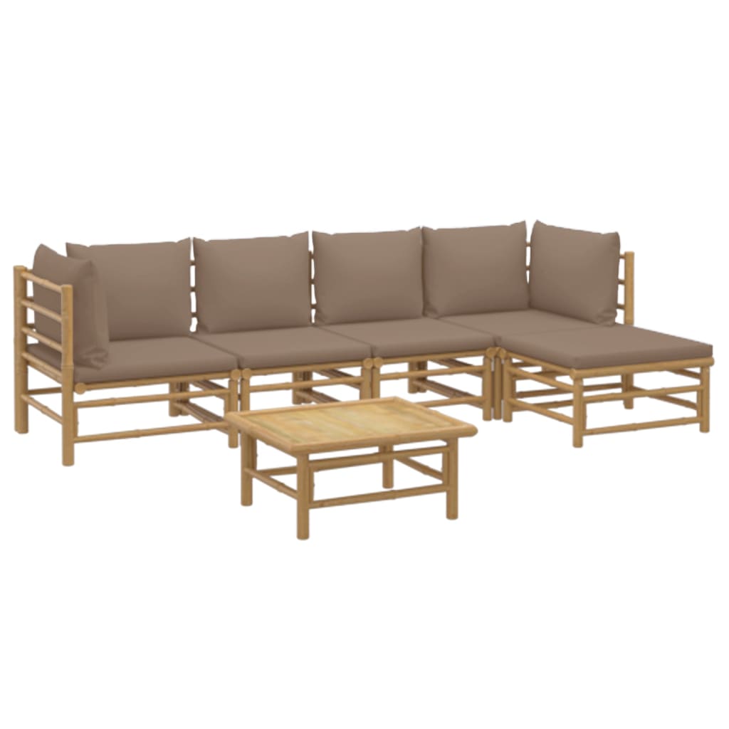 Salon de jardin 6 pcs avec coussins taupe bambou