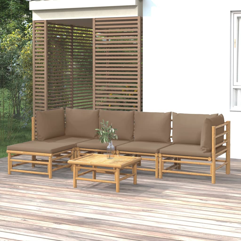 Salon de jardin 6 pcs avec coussins taupe bambou