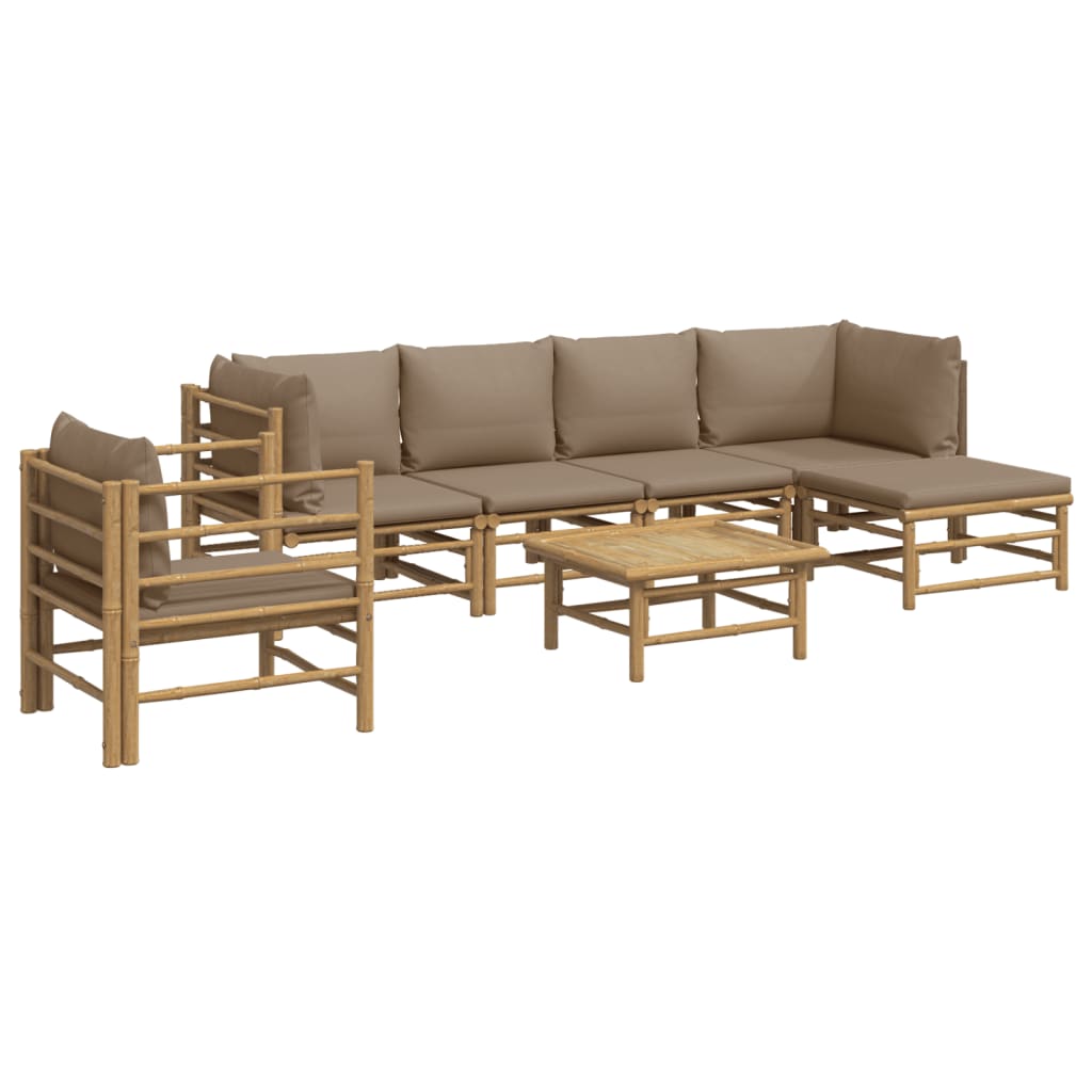 Salon de jardin 7 pcs avec coussins taupe bambou