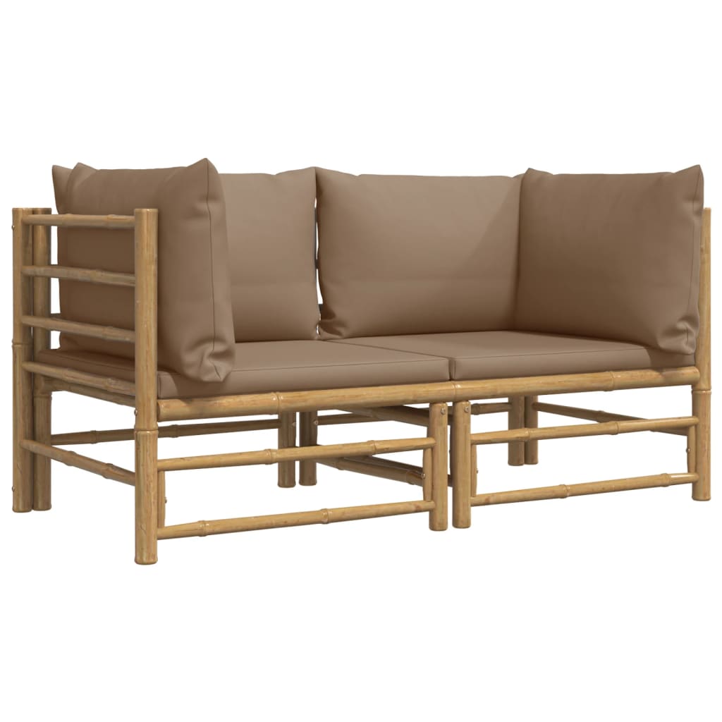 Canapés d'angle de jardin avec coussins taupe 2 pcs bambou