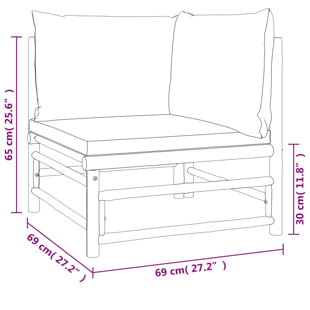 Canapés d'angle de jardin avec coussins taupe 2 pcs bambou