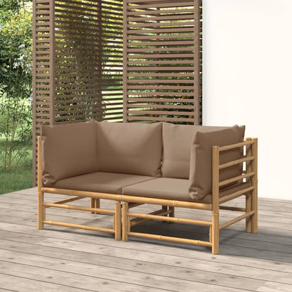 Canapés d'angle de jardin avec coussins taupe 2 pcs bambou