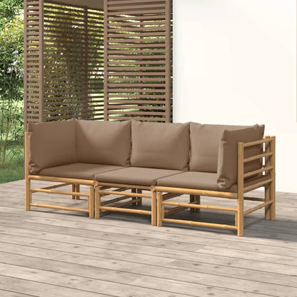 Salon de jardin 3 pcs avec coussins taupe bambou