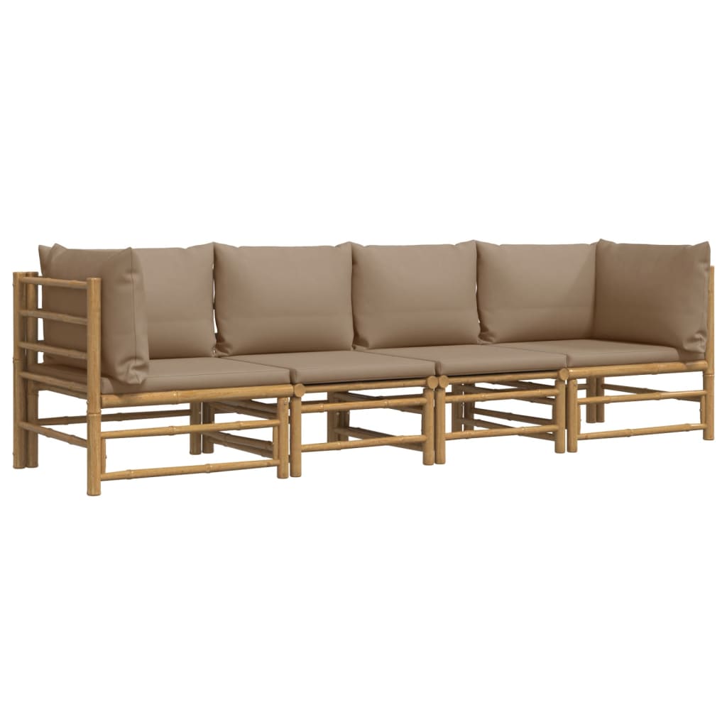 Salon de jardin 4 pcs avec coussins taupe bambou