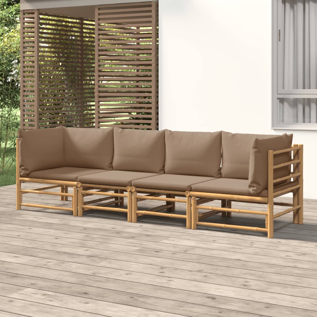 Salon de jardin 4 pcs avec coussins taupe bambou