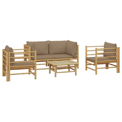 Salon de jardin 5 pcs avec coussins taupe bambou