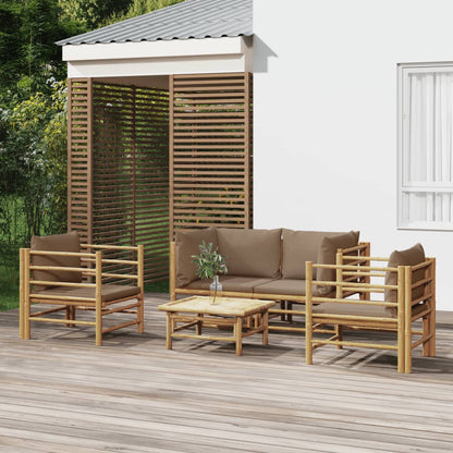 Salon de jardin 5 pcs avec coussins taupe bambou