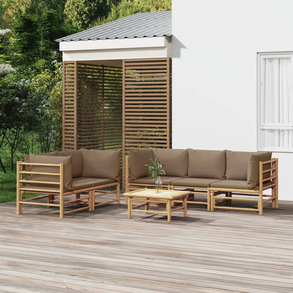 Salon de jardin 6 pcs avec coussins taupe bambou