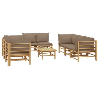 Salon de jardin 9 pcs avec coussins taupe bambou