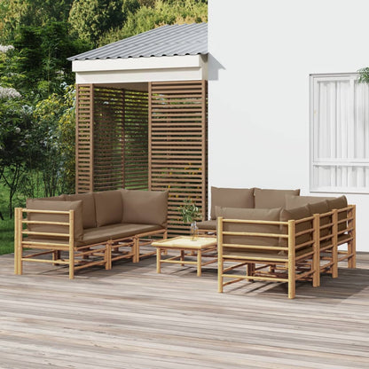 Salon de jardin 9 pcs avec coussins taupe bambou