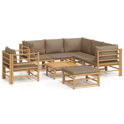 Salon de jardin 8 pcs avec coussins taupe bambou