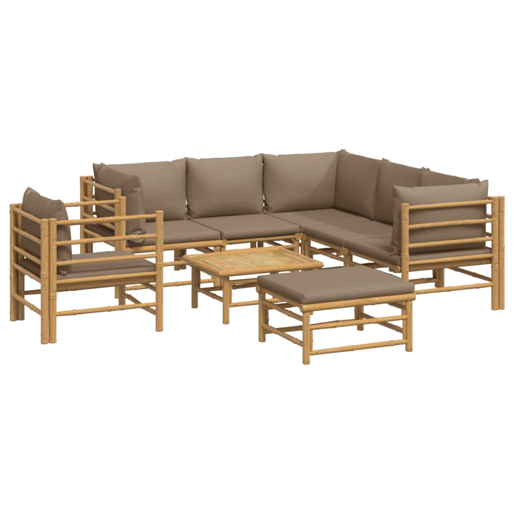 Salon de jardin 8 pcs avec coussins taupe bambou