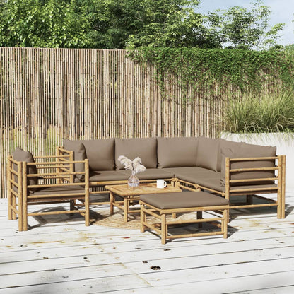 Salon de jardin 8 pcs avec coussins taupe bambou