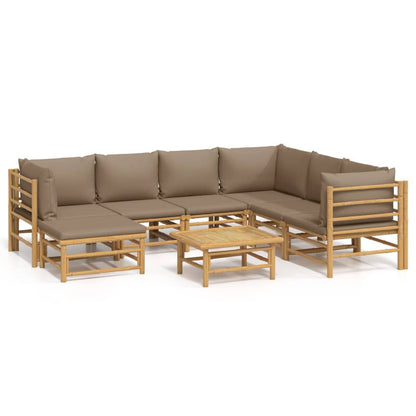 Salon de jardin 8 pcs avec coussins taupe bambou